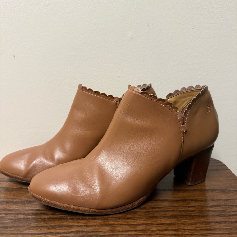 Jack Rogers Brown Leather Scalloped Heeled Ankle Booties